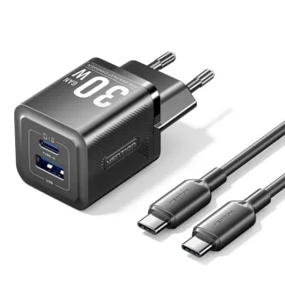 Vention Cargador de Pared GaN USB-C 30W - Cable USB-C 1m - Color Negro