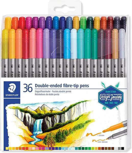 Staedtler 3200 Pack de 36 Rotuladores de Doble Punta - Resistente a la Presion - Colores Surtidos