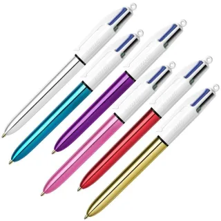 Bic 4 Colours Shine Boligrafo de Bola Retractil - Punta Media de 1.0 mm - Tinta con Base de Aceite - Diseño Metalizado en Colores Surtidos · Pack de 12 uds.
