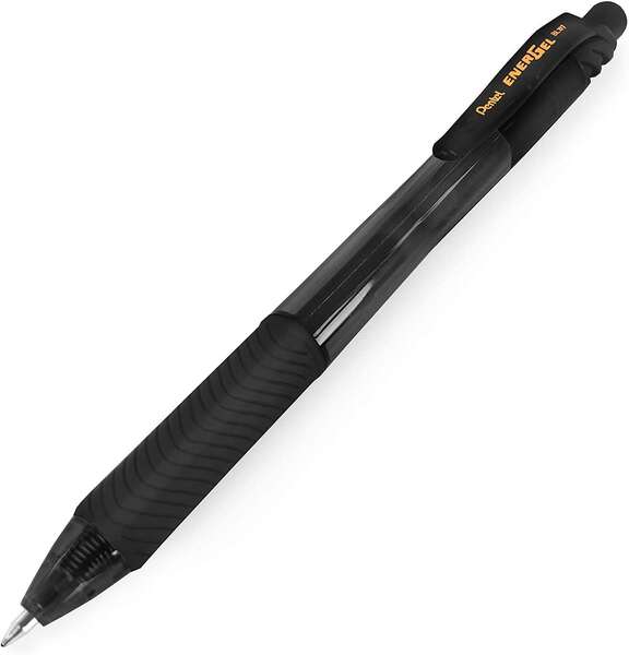 Pentel Energel X Boligrafo de Bola Retractil - Punta 0.7mm - Trazo 0.35mm - Tinta Gel - Recargable - Grip de Agarre - 50% de Materiales Reciclados - Color Negro · Pack de 12 uds.