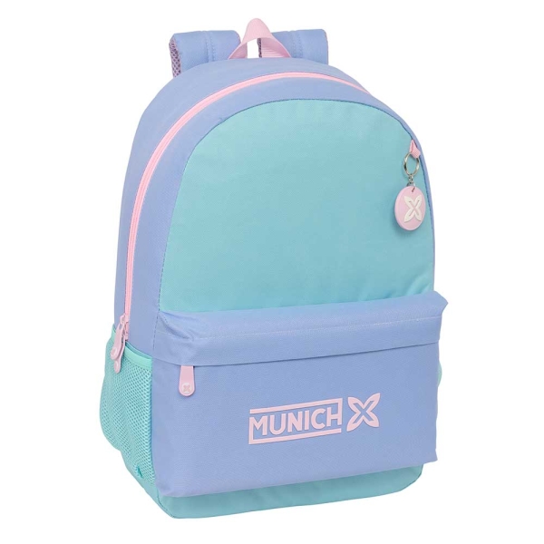 Safta Munich Mellow Mochila Adaptable a Carro - Bolsillos Laterales - Doble Tirador - Acolchada y Ergonomica - Asa Superior - 19L - 300x140x460mm - Color Azul Claro