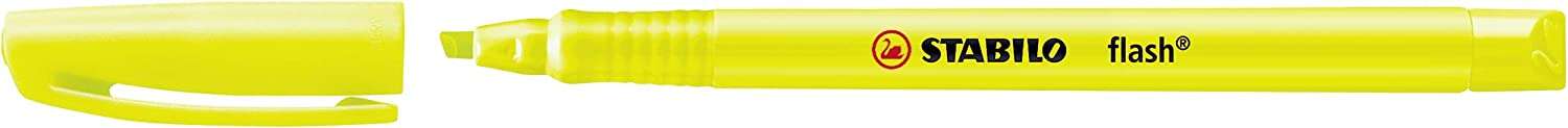 Stabilo Flash Marcador Fluorescente - Tamaño Bolsillo - Trazo de 1 y 3.5mm - Tinta con Base de Agua - Color Amarillo · Pack de 10 uds.