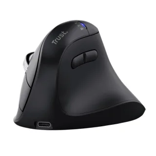 Trust Vyran Raton Inalambrico Ergonomico - Ajustable hasta 4800dpi - Bluetooth - Recargable - Receptor USB-A - Adaptador USB-C - Multidispositivo - Clic Silencioso - 75x84x116mm - Color Negr