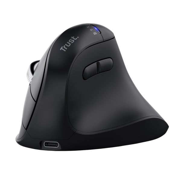 Trust Vyran Raton Inalambrico Ergonomico - Ajustable hasta 4800dpi - Bluetooth - Recargable - Receptor USB-A - Adaptador USB-C - Multidispositivo - Clic Silencioso - 75x84x116mm - Color Negro