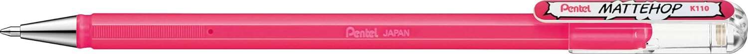 Pentel Mattehop Boligrafo de Bola - Punta 1mm - Trazo 0.5mm - Tinta de Gel Opaca - Fabricado con 55% de Materiales Reciclados - Color Rosa · Pack de 12 uds.