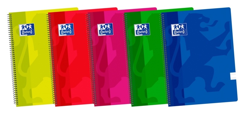 Oxford School Classic Fº Cuaderno Espiral - Tapa de Plastico - Pauta 3.5 con Margen - 80 Hojas - Colores Surtidos · Pack de 5 uds.