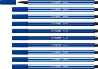 Stabilo Pen 68 Rotulador de Punta de Fibra - Trazo de 1mm aprox. - Tinta con Base de Agua - Color Azul Marino · Pack de 10 uds.