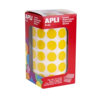 Apli Rollo de 2.832 Gomets Redondos Ø 15mm - Adhesivo Permanente Base Agua - Libre de Disolventes - Color Amarillo