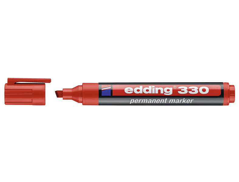 Edding 330 Rotulador Permanente - Punta Biselada - Trazo entre 1 y 5 mm. - Tinta casi Inodora - Capuchon con Clip - Secado Rapido - Color Rojo · Pack de 10 uds.