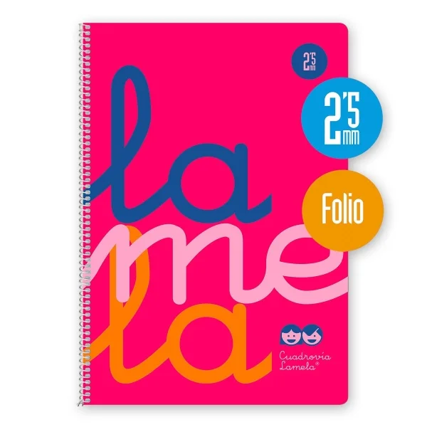 Lamela Cuaderno Espiral con 80 Hojas de 90g/m2 con Margen - Formato Folio - Pauta Cuadrovia de 2.5mm - Cubierta de Polipropileno - Papel Offset Blanco Extra - Color Rosa Fluorescente