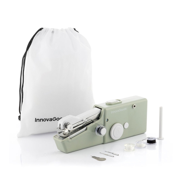 Innovagoods Sewket Maquina de Coser de Mano Portatil - Incluye Accesorios - Ideal para Viajes - Bolsa de Transporte - Apto para Telas hasta 1.8mm - 20.5x7x3cm - Color Verde