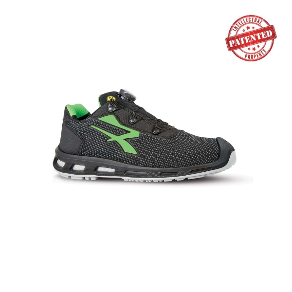 Upower Monster S ESD Calzado de Seguridad - Talla 38 - Puntera AirToe Aluminium, Sistema Antipinchazos, Suela Infinergy, Proteccion S3S CI FO SR - Color Gris Oscuro/Verde