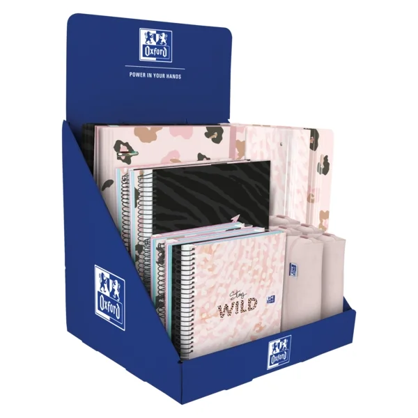 Oxford Animal Print Expositor Sobremesa - Incluye 5 Europeanbook A5+ y A4+ - 4 Europeanbinder A4+ - 5 Estuches - Diseño Llamativo y Funcional