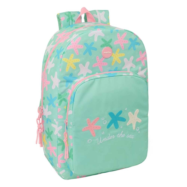 Safta Estrellas Mochila - 19L - Adaptable a Carro - Bolsillo Frontal - Espalda Acolchada - Cremallera con Doble Tirador - Asa de Mano - Hombreras Ergonomicas - 30x46x14cm - Color Verde