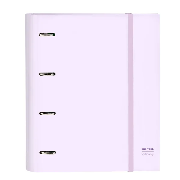 Safta Carpeta con 4 Anillas 35mm - Tapas Duras Forradas - Recambio 100 Hojas - Cuadriculas 5x5mm - Cierre Elastico - Incluye Separadores - 270x35x320mm - Color Violeta