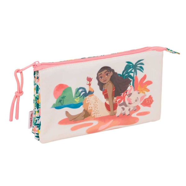 Safta Vaiana Portatodo - 3 Compartimentos con Cremalleras - Bolsillo Interior - 0.6L - 220x30x120mm - Color Verde