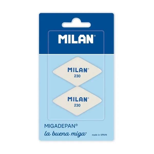 Milan 230 Pack de 2 Gomas de Borrar Romboides - Miga de Pan - Suave Caucho Sintetico - Color Blanco