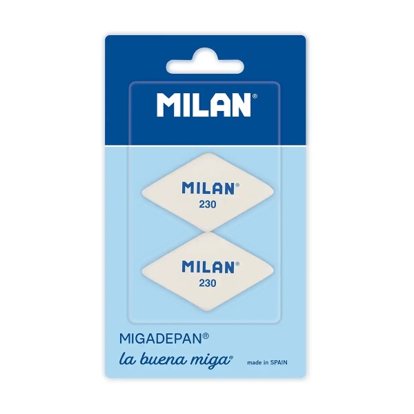 Milan 230 Pack de 2 Gomas de Borrar Romboides - Miga de Pan - Suave Caucho Sintetico - Color Blanco