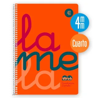 Lamela Cuaderno Espiral con 80 Hojas de 90g/m2 con Margen - Formato Cuarto - Pauta Cuadrovia de 4mm - Cubierta Extra Dura - Papel Offset Blanco Extra - Color Naranja