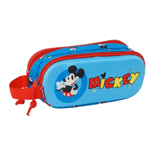 Safta Mickey Mouse Estuche Portatodo 3D - 2 Compartimentos - Asa de Mano - 21x8x6cm - Color Rojo y Azul