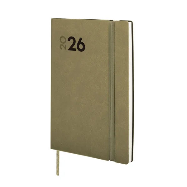 Finocam Dynamic Mara Agenda Profesional en Catalan - Anual 2026 - Tapa Blanda - Cierre con Goma Elastica - Formato Y4 - 124x11x174mm - Semana Vista en Vertical - Color Verde