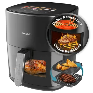 Cecotec Cecofry and Grill Duoheat 6500 Freidora de Aire - 2200W - Capacidad 6.5L - Temperatura Regulable hasta 200ºC - Doble Resistencia - Ventana de Visualizacion - Color Negro