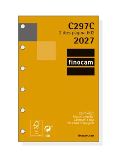 Finocam C297C Recambio para Agenda Classic en Catalan - Anual 2027 - 2 Dias por Pagina - Formato 602 - 73x114mm - 6 Taladros - Papel de 70g/m2 - Esquinas Microperforadas - Color Blanco