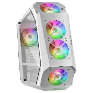 Mars Gaming MC51 Torre Premium - 5 Ventiladores ARGB - Controladora con Mando - Doble Cristal Templado - 40 Efectos de Luz RGB - Color Blanco