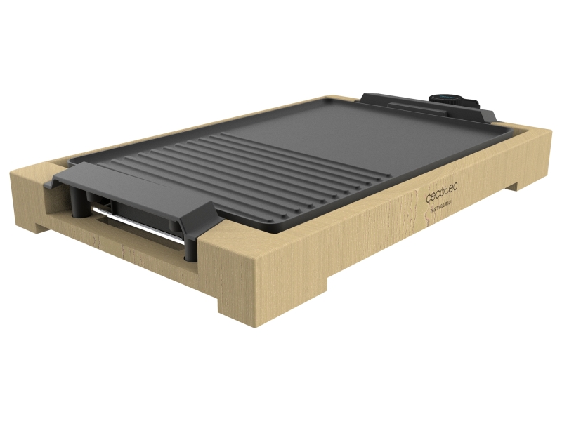 Cecotec Tasty and Grill 2000 Bamboo Black Plancha Electrica - 2000W - Antiadherente - Estructura Bambu - Termostato - Apta para Lavavajillas - Bandeja Recogegrasas - 37.5x24.5cm - Color Made