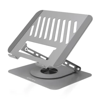 Aisens Soporte Sobremesa XL para Portatil / Tablet - Giratorio y Ajustable - Rotacion 360° - Plegable y Compacto - Antideslizante - Compatible 10-17" - Color Gris
