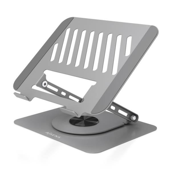 Aisens Soporte Sobremesa XL para Portatil / Tablet - Giratorio y Ajustable - Rotacion 360° - Plegable y Compacto - Antideslizante - Compatible 10-17" - Color Gris