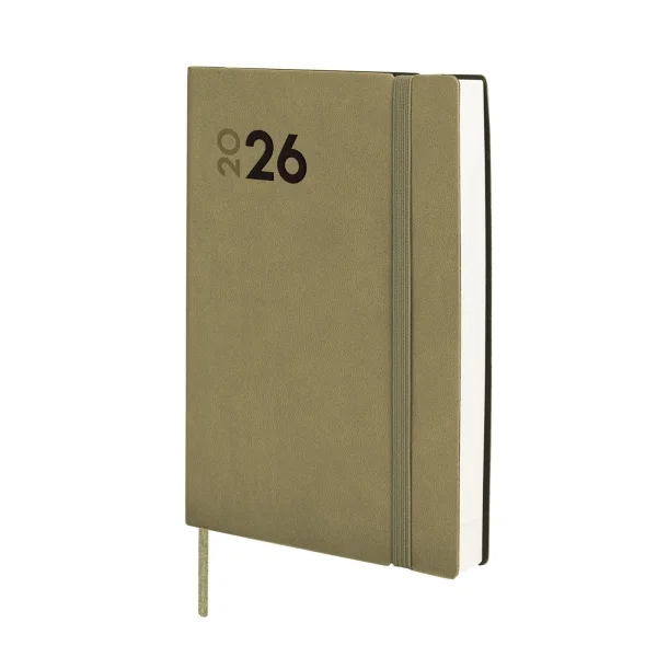 Finocam Dynamic Mara Agenda Profesional en Catalan - Anual 2026 - Tapa Blanda - Cierre con Goma Elastica - Formato Y4 - 124x22x174mm - 1 Dia por Pagina - Color Verde
