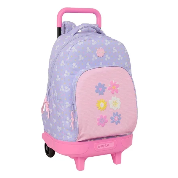 Safta Bouquet Mochila con Carro - Extraible - Bolsillo Frontal - Portabotellas - Tirador Doble - Hombreras Acolchadas - Asa Acolchada - Tarjeta ID - 33L - 330x220x450mm - Color Rosa Pastel