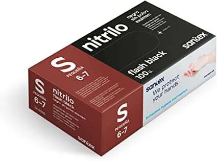 Santex Flash Black Pack de 100 Guantes de Nitrilo Talla S - 6 gramos - Sin Polvo - Libre de Latex - No Esteriles - Color Negro