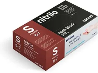 Santex Flash Black Pack de 100 Guantes de Nitrilo Talla S - 6 gramos - Sin Polvo - Libre de Latex - No Esteriles - Color Negro