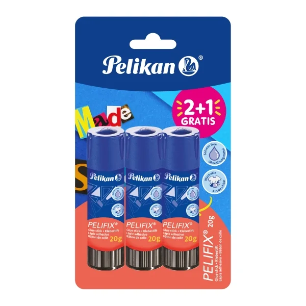 Pelikan Pelifix Pack de 3 Barras de Pegamento de 20g - sin Disolventes - Lavable con Agua Fria - Color Blanco