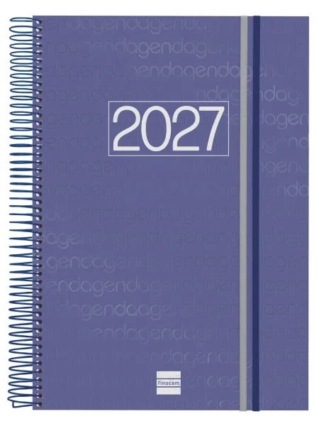 Finocam Espiral Basics Year Agenda - Anual 2027 - 1 Dia por Pagina - Formato E40 - 210x297mm - Espiral - Tapa de Polipropileno - Esquinas Microperforadas - Papel de 70g/m2 - Color Azul