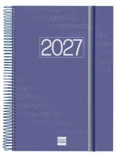 Finocam Espiral Basics Year Agenda - Anual 2027 - 1 Dia por Pagina - Formato E40 - 210x297mm - Espiral - Tapa de Polipropileno - Esquinas Microperforadas - Papel de 70g/m2 - Color Azul
