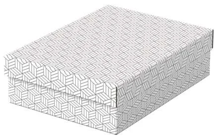 Esselte Pack de 3 Cajas Medianas de Almacenamiento con Tapa 265x100x360mm - Carton 100% Reciclado y Reciclable - Diseño Blanco con Dibujo