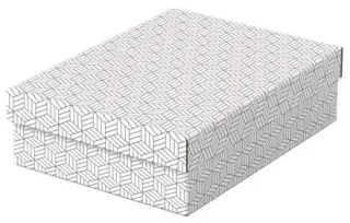 Esselte Pack de 3 Cajas Medianas de Almacenamiento con Tapa 265x100x360mm - Carton 100% Reciclado y Reciclable - Diseño Blanco con Dibujo