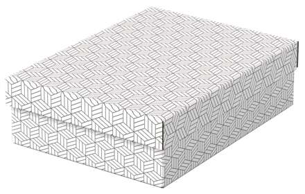 Esselte Pack de 3 Cajas Medianas de Almacenamiento con Tapa 265x100x360mm - Carton 100% Reciclado y Reciclable - Diseño Blanco con Dibujo