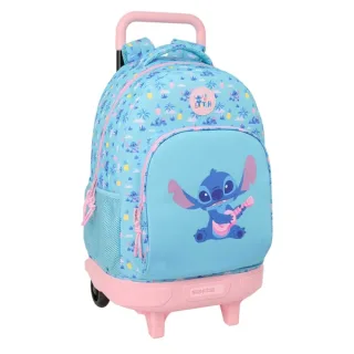 Safta Stitch Waves Mochila con Carro - Extraible - 33L - Portabotellas - Tarjeta de Identificacion Personal - Cremallera con Doble Tirador - Asa - Bolsillo Frontal - 33x45x22cm - Color Azul
