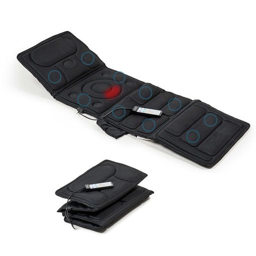 Innovagoods Vhemat Colchon de Masaje por Vibracion - 10 Motores Vibratorios - Funcion Calor - 5 Modos - Plegable - Ergonomico - Soporta hasta 150kg - 156x54cm - Color Negro