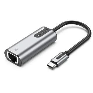 Vention Conversor USB-C a Ethernet - Cable de 15cm - Velocidad hasta 1Gbps - Carcasa de Aluminio - Color Gris