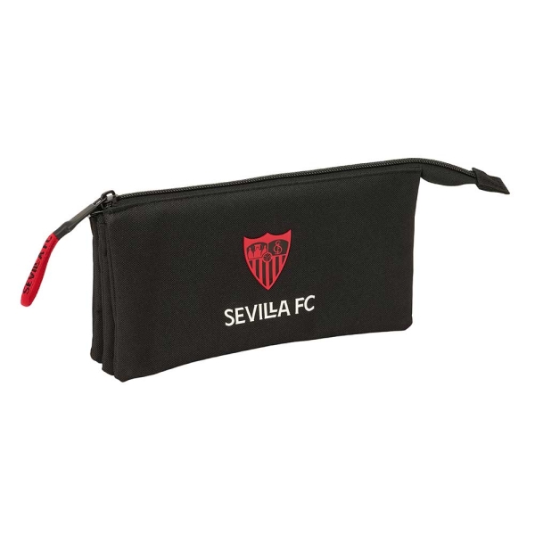 Safta Sevilla FC Portatodo - 3 Compartimentos con Cremallera - Bolsillo Interior Central - 22x12x3cm - Color Negro