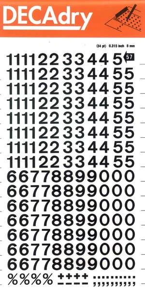 Apli Numeros Transferibles - 8mm - Facil Aplicacion - Negros Intensos - 204 Caracteres - Negro
