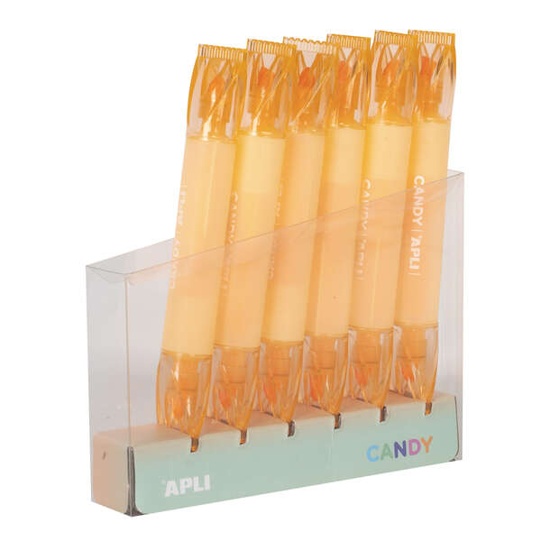 Apli Caramelo Pack de 6 Marcadores Doble Punta 5mm Plana y 2mm Redonda - Ideal para Agendas, Libretas y Calendarios - Color Naranja