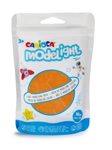 Carioca Modelight Pack de Pasta de Moldear Super Ligera - Elastica y Maleable - Se Seca al Aire - No Ensucia las Manos - Reutilizable con Agua - Color Naranja