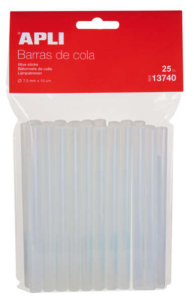 Apli Pack de 25 Barras Termofusibles Ø7.5mmx10cm - Precision y Limpieza en tus Trabajos - No Gotea - Compatible con Pistolas Ø7.5mm