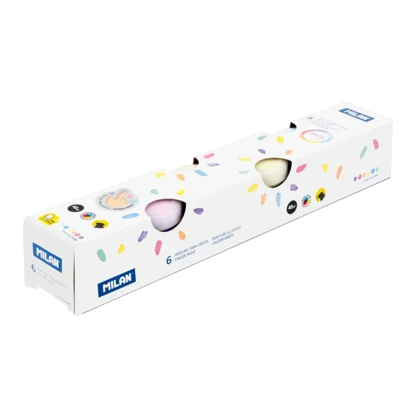 Milan Pack de 6 Tarros de Pintura para Dedos - 40ml por Unidad - Mezclable - Lavable - Colores Pasteles Surtidos